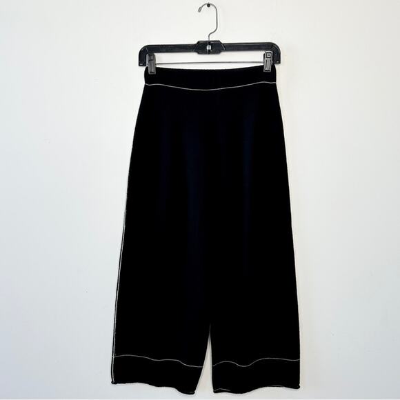 LIVIANA CONTI Pants Size XS Quiet Luxury Knit Wide Leg Cropped Wool Black Italy - Picture 1 of 11